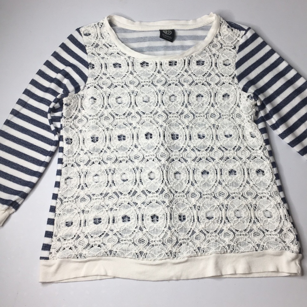 Bobeau striped knit lace top